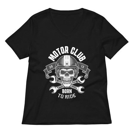 [ID: 782-G268] Born to Ride - Biker Club Skull  Women's Relaxed V-Neck T-Shirt