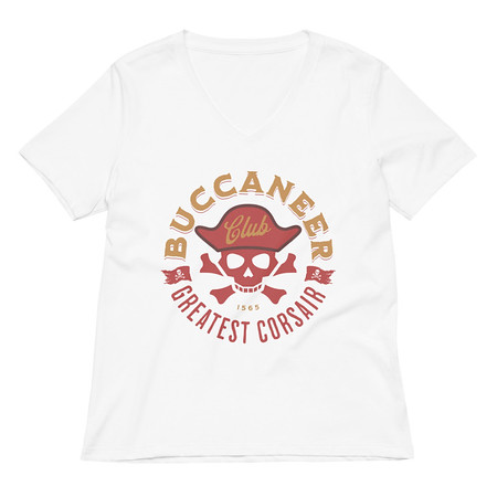[ID: 782-G293] Buccaneer Club - Pirate Skull Women's Relaxed V-Neck T-Shirt