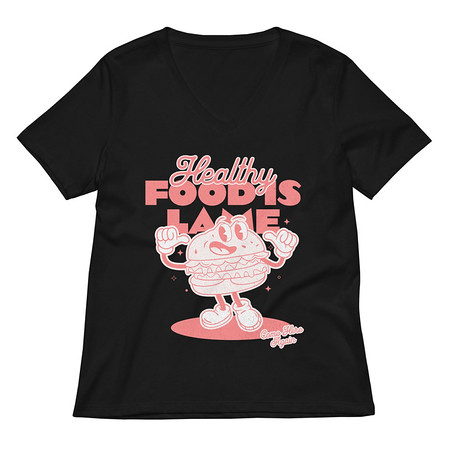 [ID: 782-G296] Burger Mascot Women's Relaxed V-Neck T-Shirt