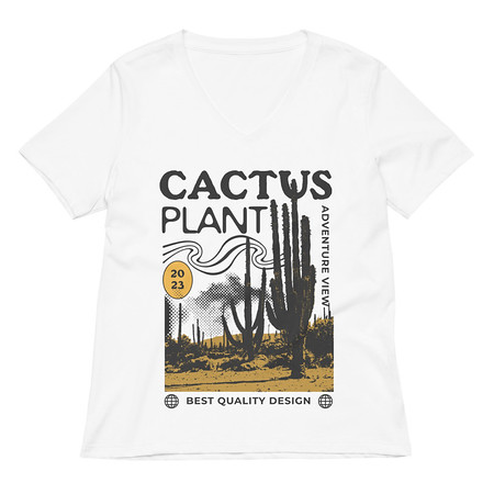[ID: 782-G304] Cacus Plant - Desert Women's Relaxed V-Neck T-Shirt