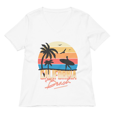 [ID: 782-G312] California Beach - Retro Surf Women's Relaxed V-Neck T-Shirt