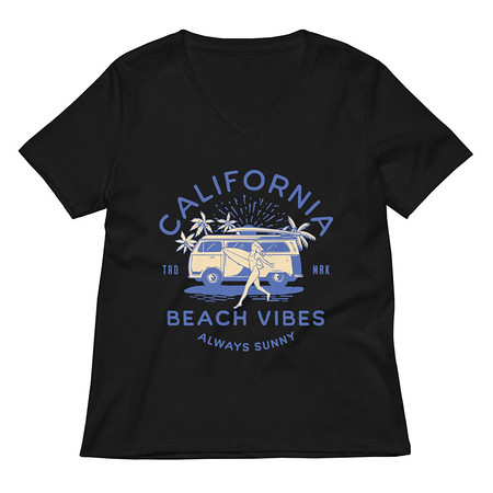 [ID: 782-G314] California Beach Vibes - Retro Camper Van Women's Relaxed V-Neck T-Shirt