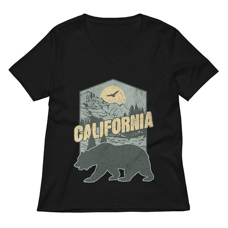[ID: 782-G315] California Bear - Outdoors Wilderness Camping Hiking Women's Relaxed V-Neck T-Shirt