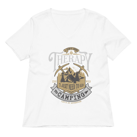 [ID: 782-G325] Camping Emblem Women's Relaxed V-Neck T-Shirt