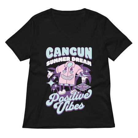 [ID: 782-G330] Cancun Positive Vibes Women's Relaxed V-Neck T-Shirt