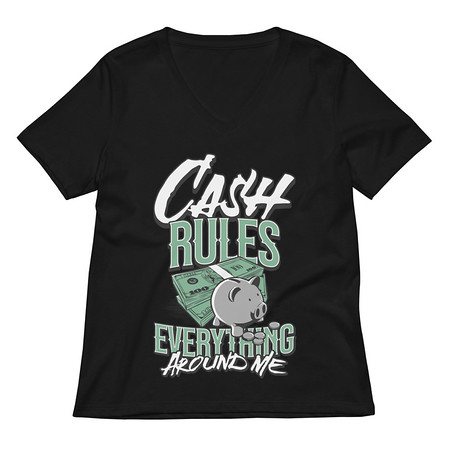 [ID: 782-G336] Cash Rules Women's Relaxed V-Neck T-Shirt
