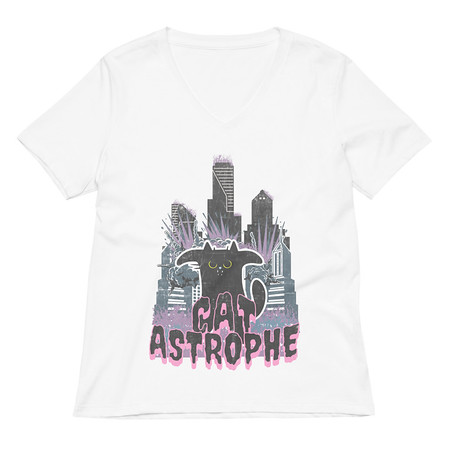 [ID: 782-G340] cat-astrophe Women's Relaxed V-Neck T-Shirt