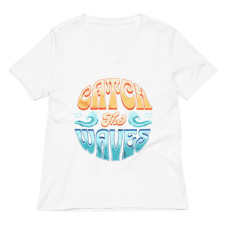 [ID: 782-G343] Catch the Waves - Beach Vibe Women's Relaxed V-Neck T-Shirt