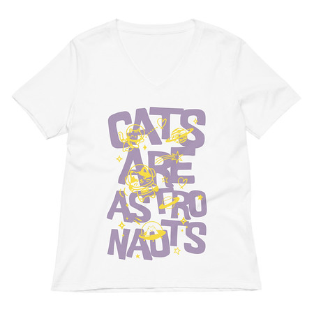 [ID: 782-G346] Cats are Astronauts Women's Relaxed V-Neck T-Shirt