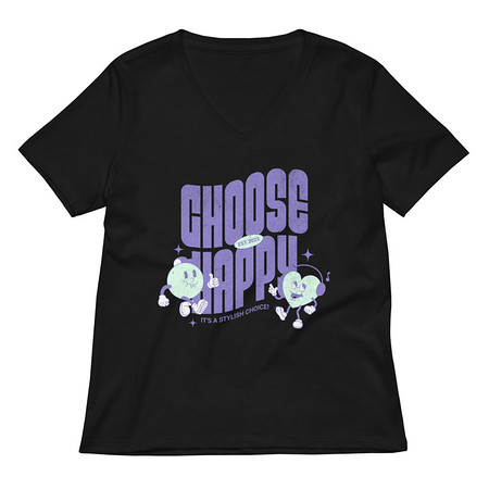 [ID: 782-G369] Choose Happy (2) Women's Relaxed V-Neck T-Shirt