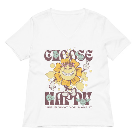 [ID: 782-G371] Choose Happy Women's Relaxed V-Neck T-Shirt
