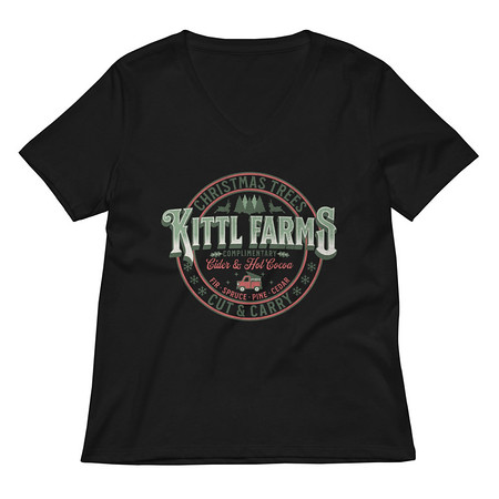 [ID: 782-G376] Christmas Tree Farm - Vintage Holiday Badge Women's Relaxed V-Neck T-Shirt