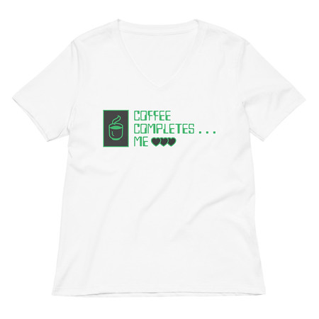 [ID: 782-G397] Coffee Completes Me - Neon Heart Women's Relaxed V-Neck T-Shirt
