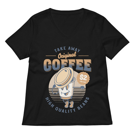 [ID: 782-G398] Coffee Cup - Comics Mascot Women's Relaxed V-Neck T-Shirt