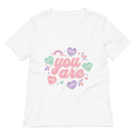[ID: 782-G411] Colorful Self Love Affirmation - Heart Women's Relaxed V-Neck T-Shirt