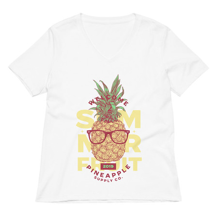 [ID: 782-G417] Cool Pineapple - Tropical Fruit Women's Relaxed V-Neck T-Shirt