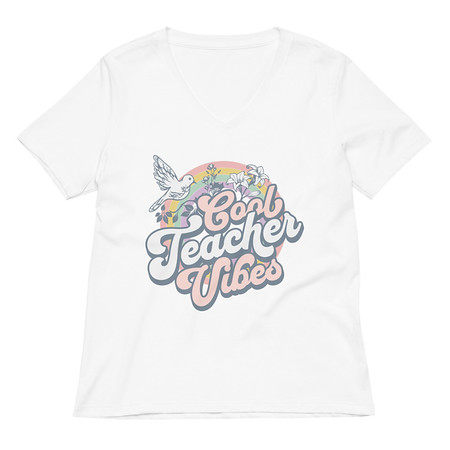 [ID: 782-G418] Cool Teacher Vibes Women's Relaxed V-Neck T-Shirt