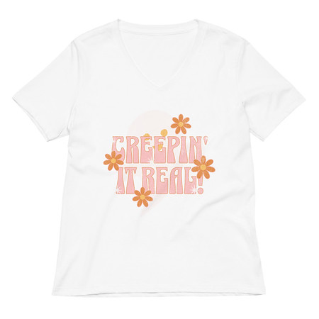 [ID: 782-G436] Creepin' It Real - Halloween Women's Relaxed V-Neck T-Shirt