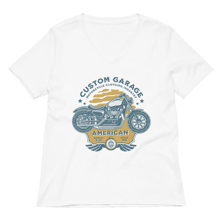 [ID: 782-G443] Custom Garage - Motorcycle Women's Relaxed V-Neck T-Shirt