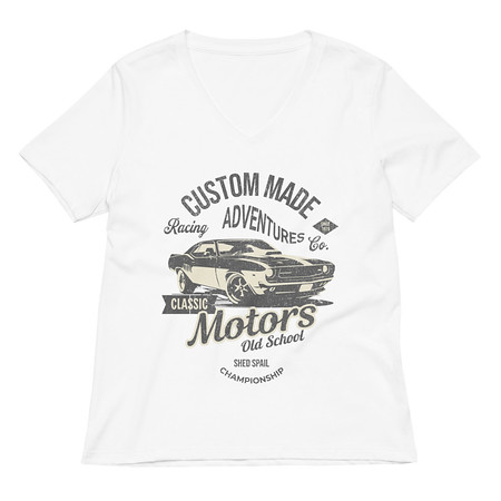 [ID: 782-G444] Custom Made Adventures Motors Old School Women's Relaxed V-Neck T-Shirt
