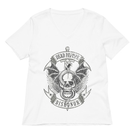[ID: 782-G472] DEAD BEFORE DISHONOR Women's Relaxed V-Neck T-Shirt