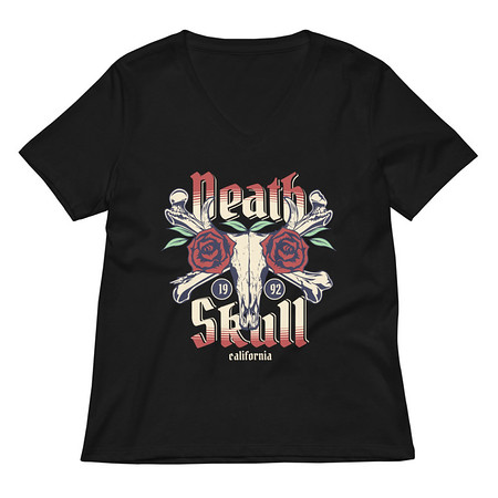 [ID: 782-G482] Death Skull - Flower Women's Relaxed V-Neck T-Shirt