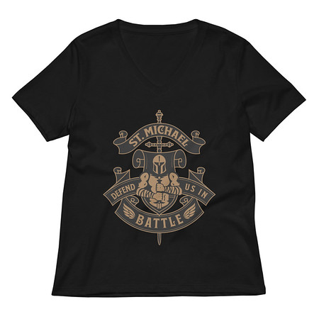 [ID: 782-G484] Defend us in battle - Knight with sword Women's Relaxed V-Neck T-Shirt