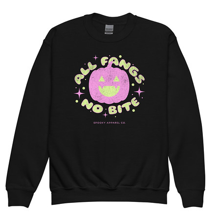 [ID: 677-G44] All Fangs No Bite - Halloween Youth Crew Neck Sweatshirt