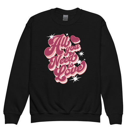 [ID: 677-G50] All You Need is Love - Retro Valentines Day Youth Crew Neck Sweatshirt