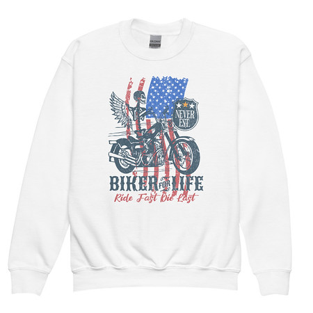[ID: 677-G65] American Biker for Life Youth Crew Neck Sweatshirt