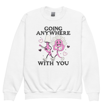 [ID: 677-G93] Anywhere With You - Typographic Cartoon Streetwear Youth Crew Neck Sweatshirt