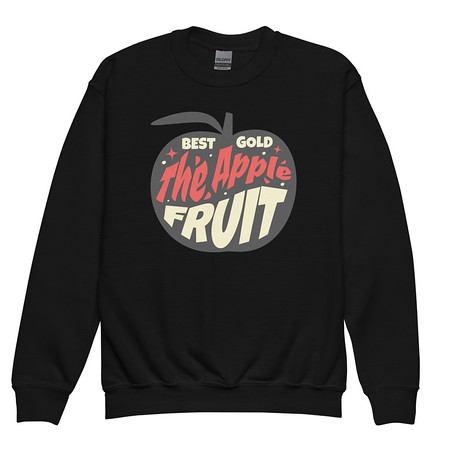 [ID: 677-G97] Apple Fruit - Typographic Lettering Youth Crew Neck Sweatshirt