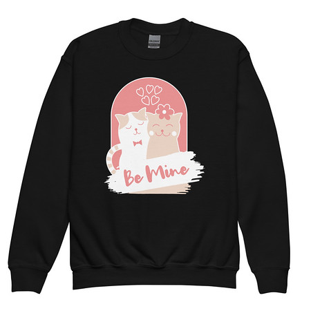 [ID: 677-G157] Be Mine - Cute Cat Couple Youth Crew Neck Sweatshirt