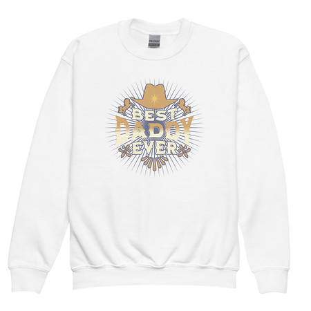 [ID: 677-G186] Best Daddy Ever - Cowboy Hat Youth Crew Neck Sweatshirt