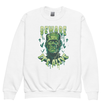 [ID: 677-G197] Beware of Frankenstein - Scary Halloween Youth Crew Neck Sweatshirt