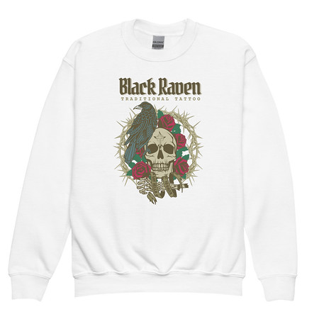 [ID: 677-G229] Black Raven Tattoo - Skull & Thorns Youth Crew Neck Sweatshirt