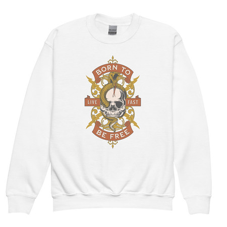 [ID: 677-G259] Born To Be Free - Skull Youth Crew Neck Sweatshirt