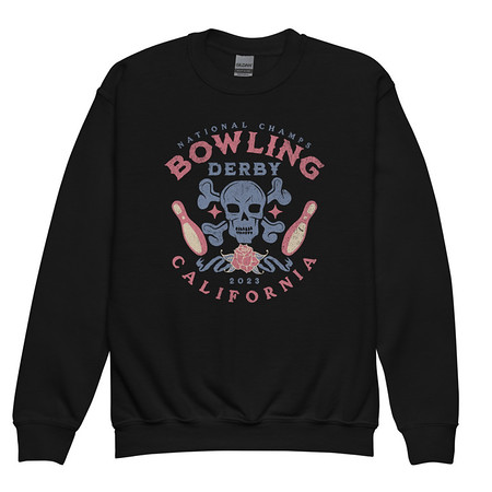 [ID: 677-G276] Bowling Derby Champs - Grunge Skull Youth Crew Neck Sweatshirt