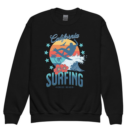 [ID: 677-G318] California Surfing - Palm Beach Youth Crew Neck Sweatshirt