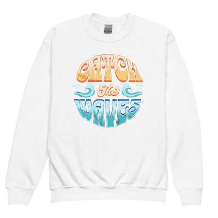 [ID: 677-G343] Catch the Waves - Beach Vibe Youth Crew Neck Sweatshirt