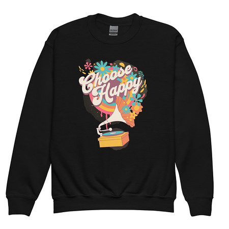 [ID: 677-G370] Choose Happy - Retro Music Youth Crew Neck Sweatshirt