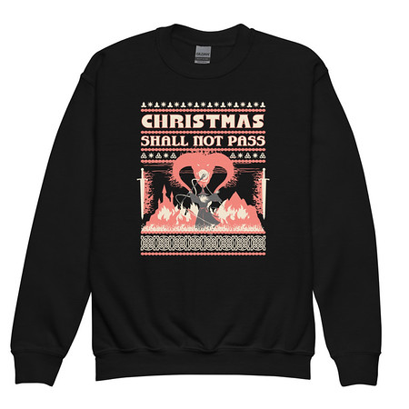 [ID: 677-G375] Christmas Shall Not Pass - Flaming Wizard Youth Crew Neck Sweatshirt
