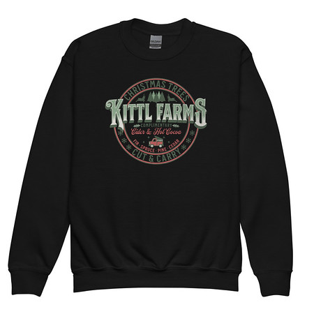 [ID: 677-G376] Christmas Tree Farm - Vintage Holiday Badge Youth Crew Neck Sweatshirt