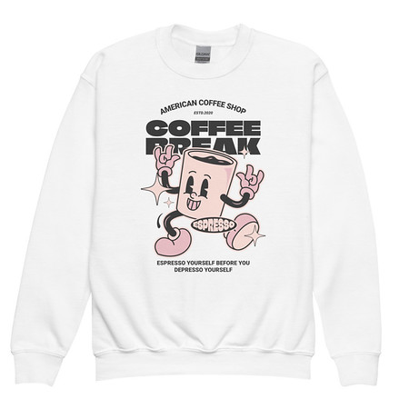 [ID: 677-G395] Coffee Break Mascot Youth Crew Neck Sweatshirt
