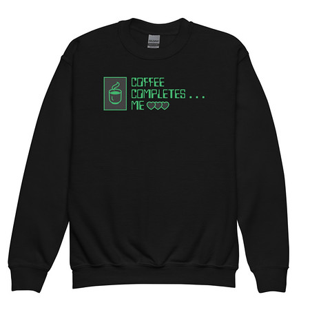 [ID: 677-G397] Coffee Completes Me - Neon Heart Youth Crew Neck Sweatshirt