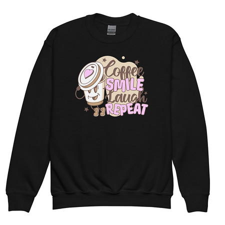 [ID: 677-G402] Coffee is Happiness - Retro Cartoon Mascot Youth Crew Neck Sweatshirt