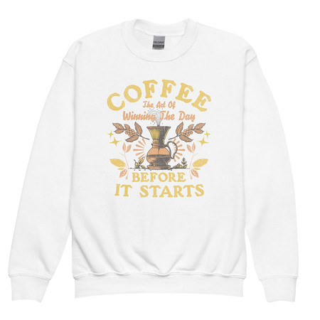 [ID: 677-G405] Coffee, The art of Winning The Day Youth Crew Neck Sweatshirt