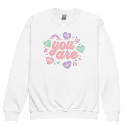 [ID: 677-G411] Colorful Self Love Affirmation - Heart Youth Crew Neck Sweatshirt
