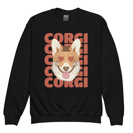 [ID: 677-G421] Corgi Loves - Cute Dog Youth Crew Neck Sweatshirt