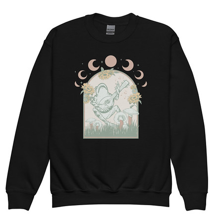 [ID: 677-G426] Cottagecore Frog Botanical Youth Crew Neck Sweatshirt